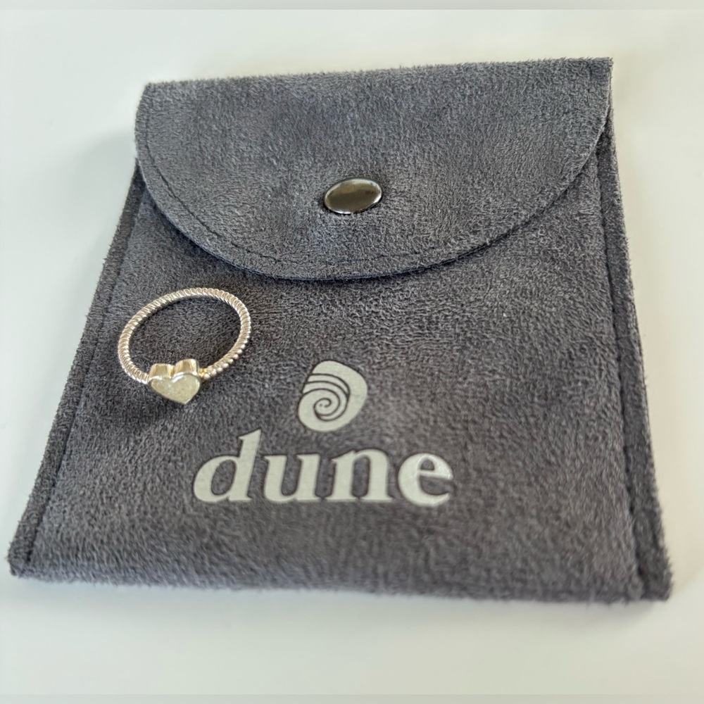 NEW Dune Jewelry Rope Stacker Ring, Heart Shape w Beach Sand, Sterling Silver, 7